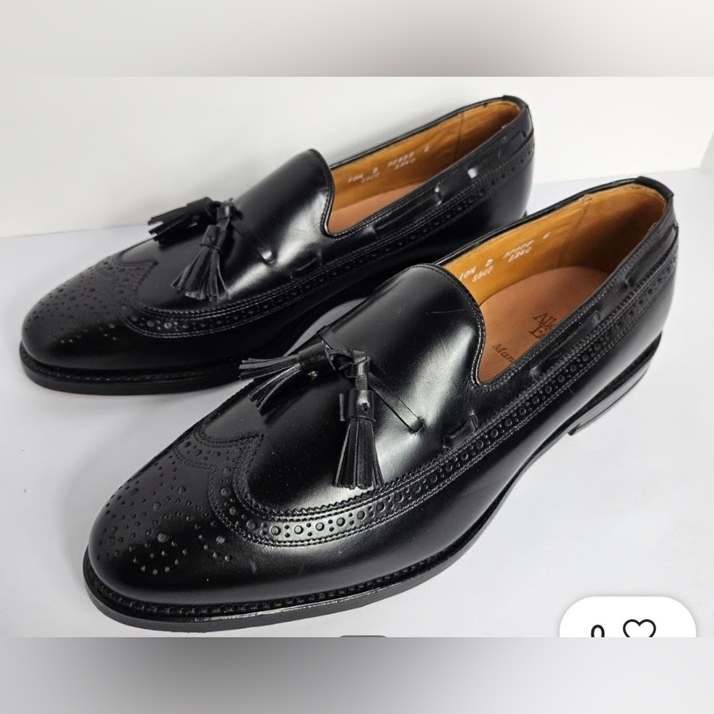 Allen Edmonds Manchester Wingtip Loafers Black Leather Slip On Tassels Size 12B